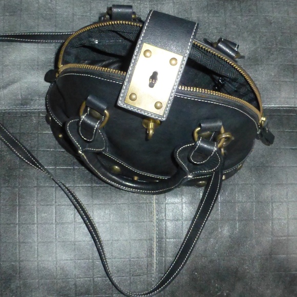 Le Solim Studded Black Leather Satchel - Picture 5 of 7
